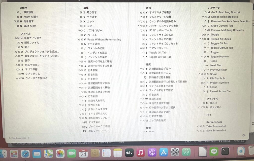 CheatSheet　Atomの画面
