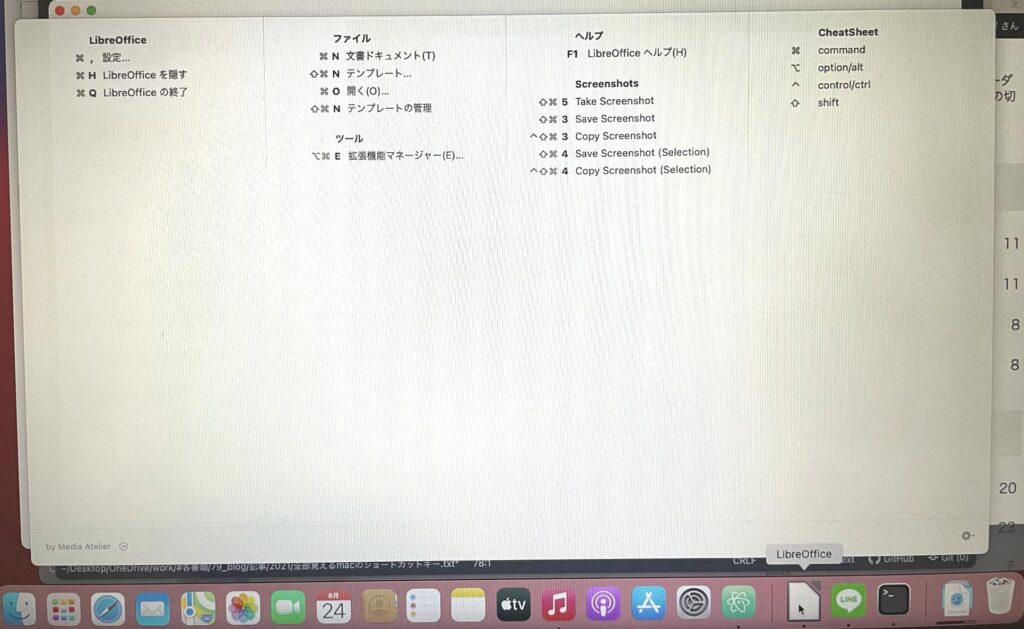 CheatSheet　libreofficeの画面