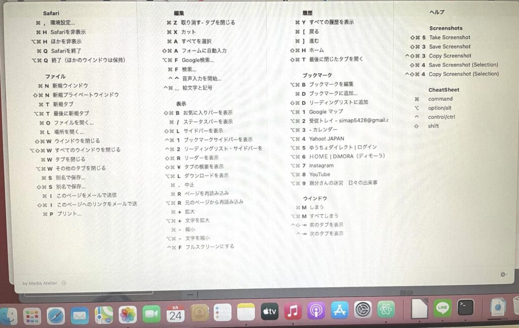 CheatSheet　Safariの画面